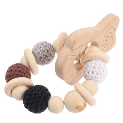 BESPORTBLE Teething Beech Owl Rattle Sensory for Months Montessori Design Promotes Grasping Skills Safe Durable Chew