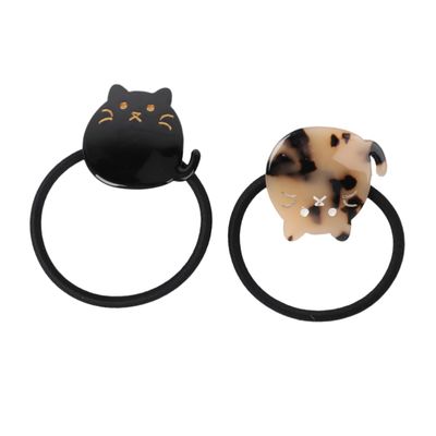 ELAYARD 2Pcs Cute Cat Hair Ring Tortoiseshell Black Colors Stylish Hair Accessories for Everyday Wear and Any Occasion