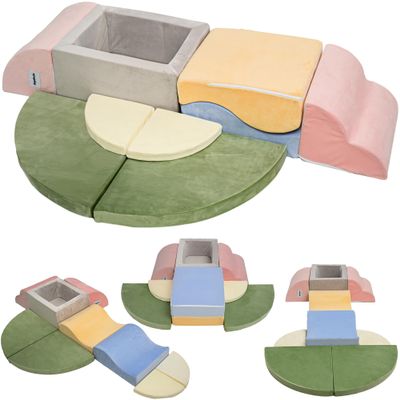 ANGELBECKE Foam Climbing Blocks with Ball Pit for Toddler, 9-Piece Soft Toddlers Climbing Toy Indoor for Kids Crawling, Soft Play Set Playground