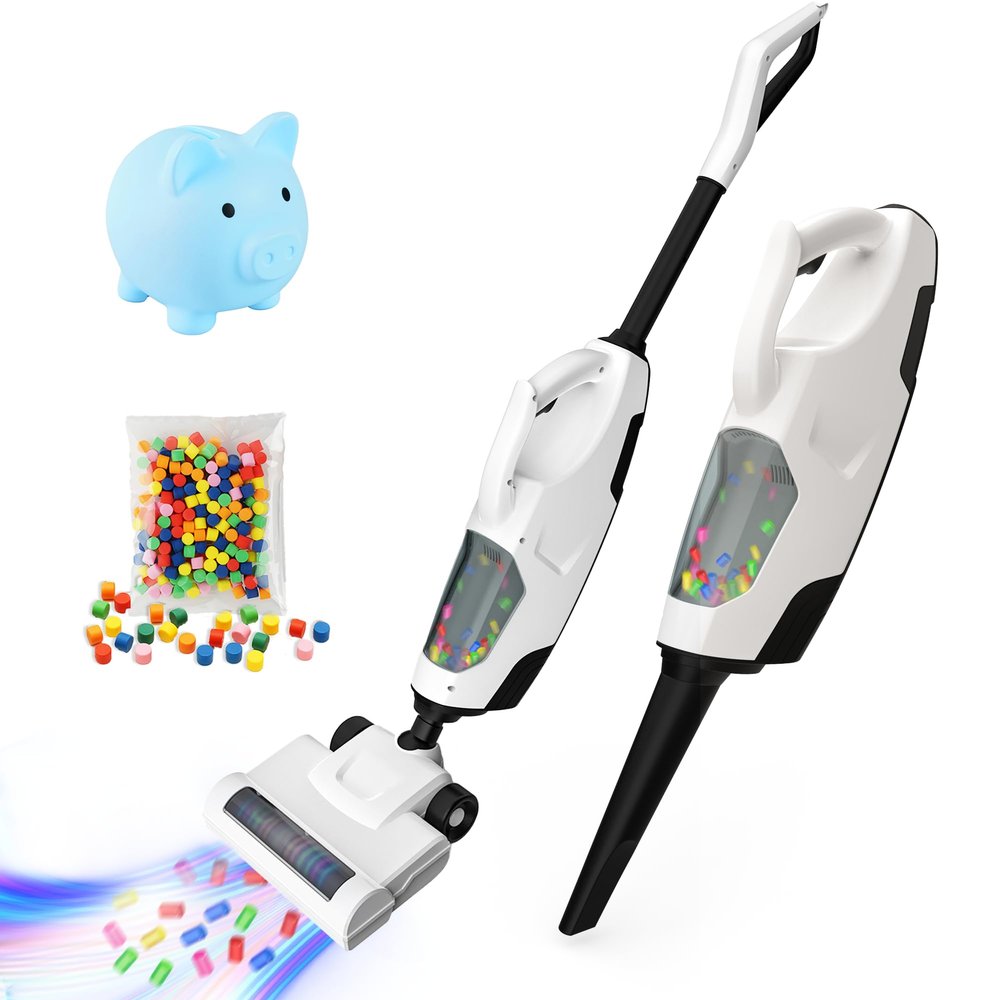 SMILESSKIDDO Kids Toy Vacuum & Piggy Bank Set - Real Working Vacuum for Chores, Earn Commission to Save, Teaches Money Skills & Responsibility, Educational Cleaning Toy, Birthday Gift for Boys & Girls