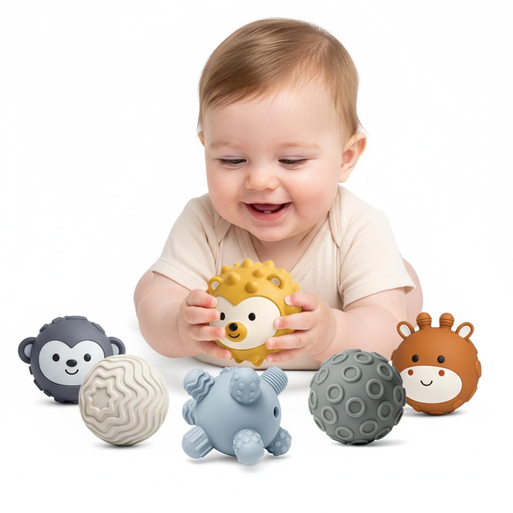 ROHSCE 6-Pack Baby Sensory Balls, Textured & Animal Face Toddler Balls, BPA-Free Soft Teething Toys, Montessori Developmental Toys for Babies 6-12 Months, for Infant