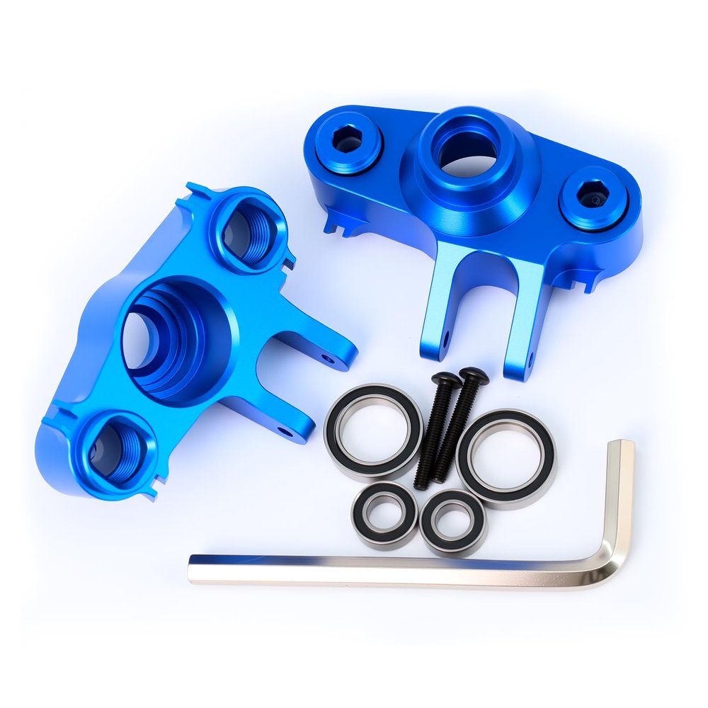 BENMAZ 2Pcs Aluminum Steering Block Knuckle Arm with Rubber Shielded Bearing Accessories for 1/10 Old E-Revo Erevo Summit E-MAXX T-MAXX3.3 Slayer Pro 4X4 5334R, Blue