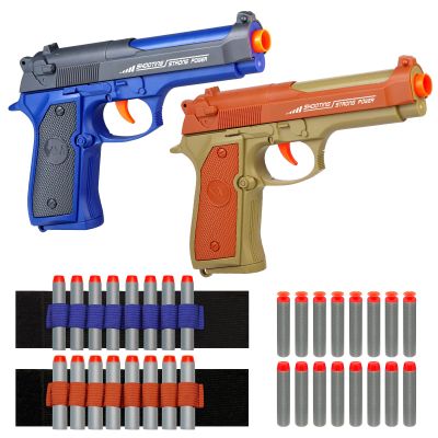 2 Pack Blaster Guns Boys Toy - with 16 Soft Foam Darts Bullets & 2 Wrist Bands - Christmas Birthday Hand Gun Toys Party Supplies for 6,7,8,9,10,11,12 Years Kids (Blue Orange)