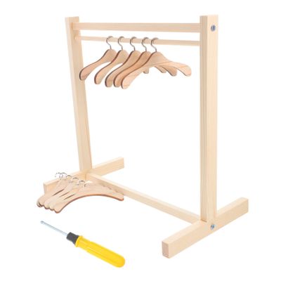 Abaodam 1Set Wooden Doll Garment Rack Miniature Doll Clothes Holders with Hangers for Dollhouse Accessories for Doll Enthusiasts