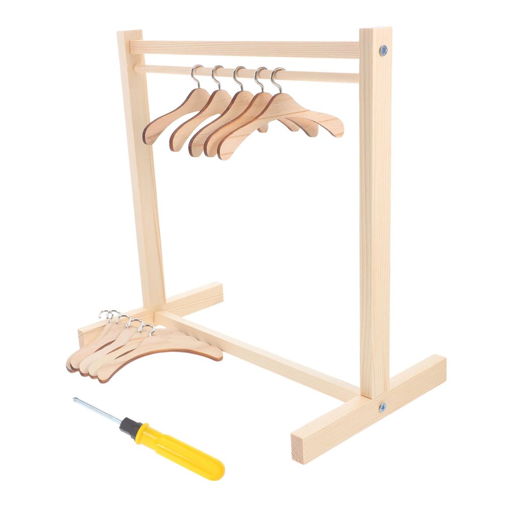 Abaodam 1Set Wooden Doll Garment Rack Miniature Doll Clothes Holders with Hangers for Dollhouse Accessories for Doll Enthusiasts