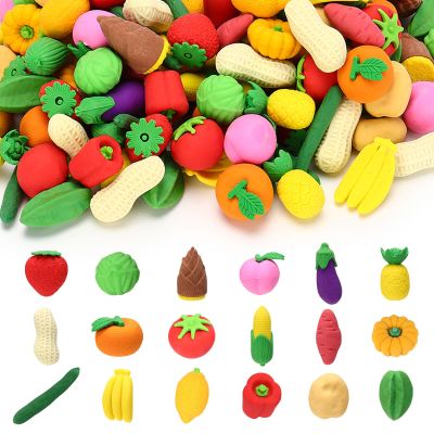 24 Pcs Mini Fruit Vegetable Erasers, 3D Fruit Pencil Erasers, Fun Take Apart Vegetable Puzzle Eraser Bulk for Classroom Prizes, Gifts Supplies, Back to School Party Favors