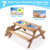 3-in-1 Kids Outdoor Wooden Picnic Table with Adjustable Umbrella - Convertible Sand & Water Activity Table for Toddlers - Space-Saving Design - Perfect for Gardens, Backyards & Beach Play (Natural) view 4