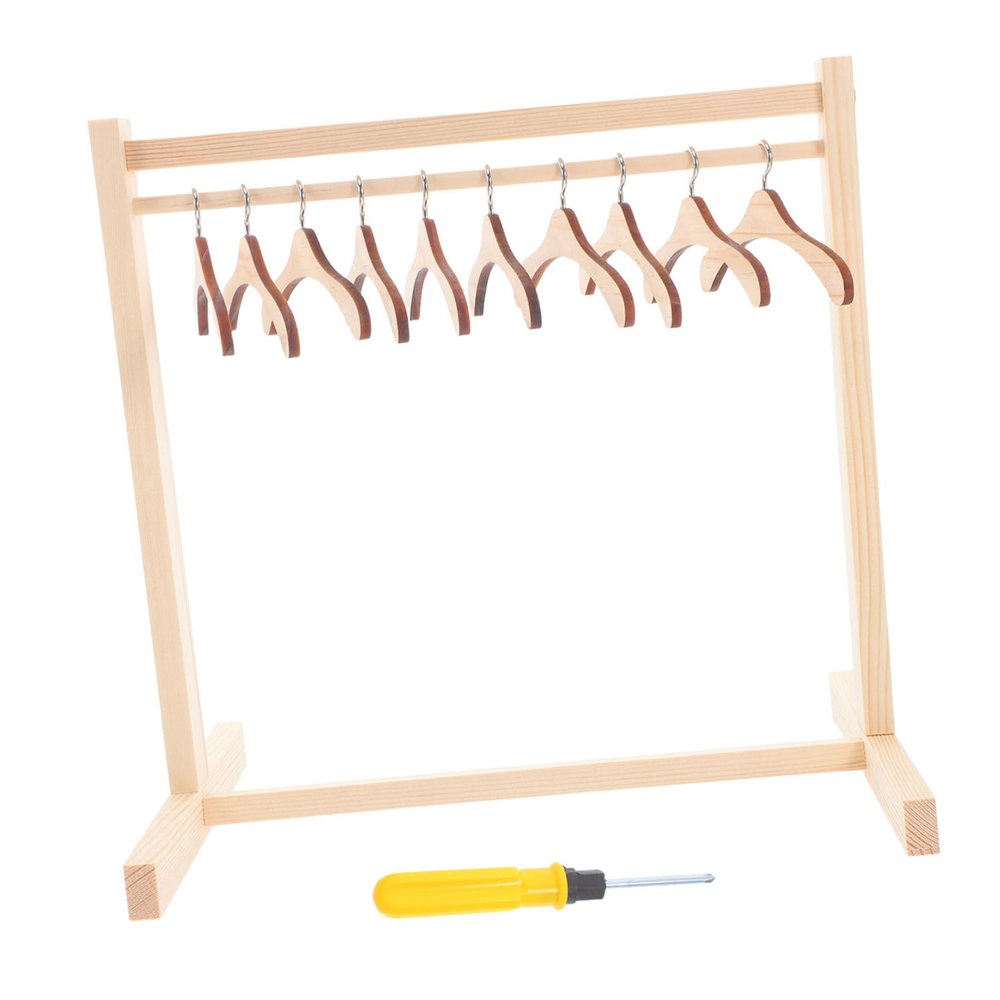 Abaodam 1Set Wooden Doll Clothes Rack Miniature Doll Dress Hangers for Dollhouse Sturdy Organizer with Slip Resistant Feature Lightweight Design for Outfits Display and Travel