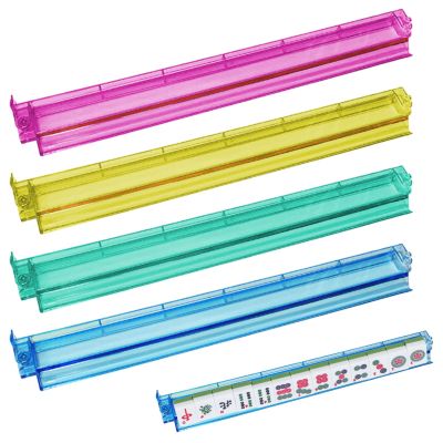 Apujent Set of 4 Mahjong Racks and Pushers, Multicolor Mah Jong Tile Rack and Pusher, Clear Acrylic Storage Organizer, Modern Americans Majiang Tile Holder, Mah Jongg Board Game Accessories, 18.5"