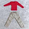 1:12 Scale Fabric T-Shirt + Pant for 6 inch 1/12 Man Thin Small Action Figure Clothes (Red Gray) view 2