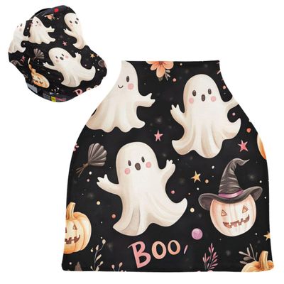 xigua Watercolor Cute Cartoon Ghost Breathable Car Seat Covers for Babies Newborns, Multi-Purpose Baby Car Seat Covers & Breastfeeding Scarf, Newborn Essentials Baby Shower Gifts