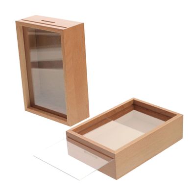 Abaodam 2Pcs Clear Piggy Bank Money Tip Jar with Picture Frame Design Wooden Money Saving Box for Adults for Home Office Coffee Shop and Restaurant Decor