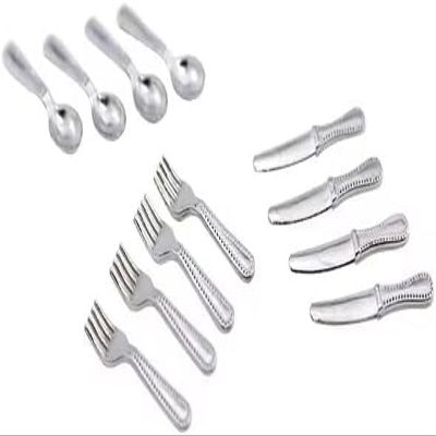 12-Piece 1/12 Scale Silver Miniature Cutlery Set - Stainless Steel Dollhouse Accessories for Cupcake Decorations and Model Displays (0.8" Tiny Forks/Spoons)