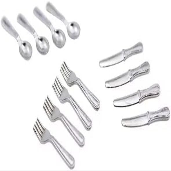 12-Piece 1/12 Scale Silver Miniature Cutlery Set - Stainless Steel Dollhouse Accessories for Cupcake Decorations and Model Displays (0.8" Tiny Forks/Spoons)
