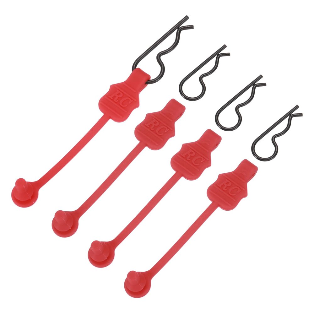 MECCANIXITY 4 Pcs RC Body Clip Retainers, 1.2mm Rod RC Clips Shell Fixed Buckle Lock Springy R Pins Shell Replacement Parts for All 1/8 1/10 Scale Model Car Crawler Truck(Red/Black)