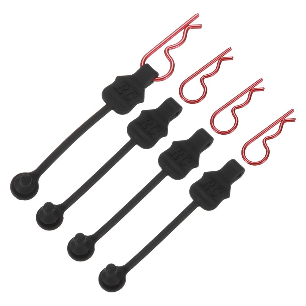 MECCANIXITY 4 Pcs RC Body Clip Retainers, 1.2mm Rod RC Clips Shell Fixed Buckle Lock Springy R Pins Shell Replacement Parts for All 1/8 1/10 Scale Model Car Crawler Truck(Red)