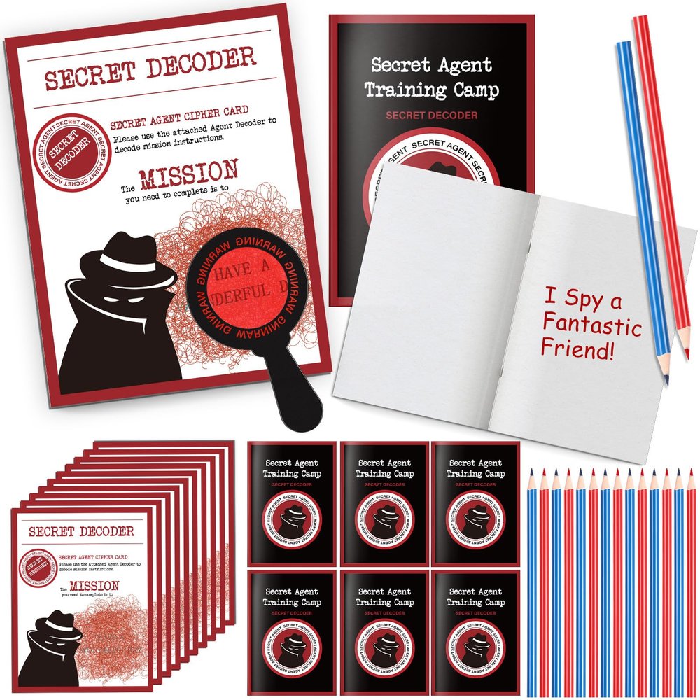 ReliThick 25 Sets Detective Party Favors Spy Secret Kit Escape Room Birthday Party Decoder with Agent Training Camp Notepads Cards Pens Treat Bags Stuffers Piata Filler Classroom Prizes