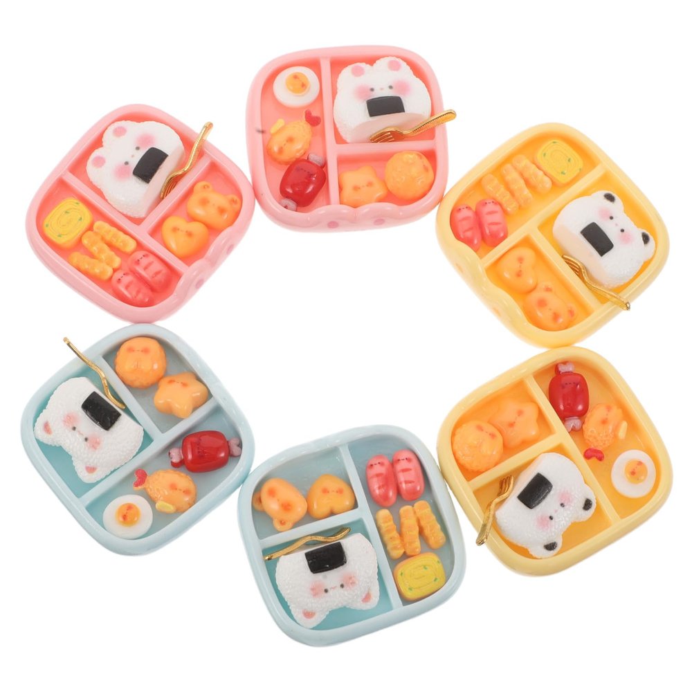 CIYODO 6pcs Miniature Bento Sushi Models: Dollhouse Cartoon Food Decoration - Tiny Japanese Food Lunch Ornaments for Micro Landscaping