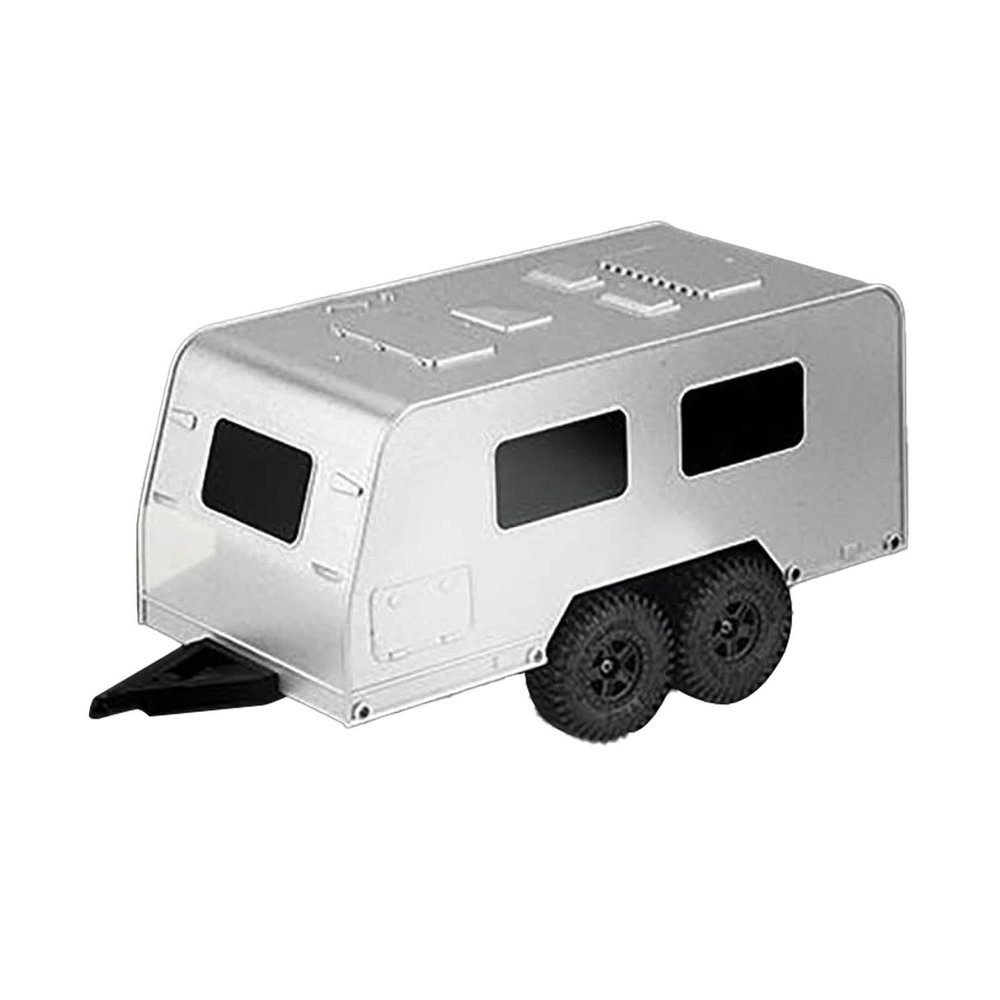 wheelfun 1/18 Scale Plastic Trailer Four Wheels Camper Trailer for C8818 Remote Control Rock Crawler Car Pickup Truck DIY Ornament Hobby Grade Model for Adult Hobby(Silver)