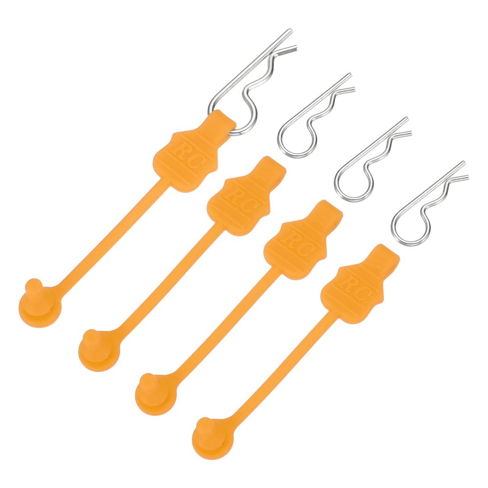 MECCANIXITY 4 Pcs RC Body Clip Retainers, 1.2mm Rod RC Clips Shell Fixed Buckle Lock Springy R Pins Shell Replacement Parts for All 1/8 1/10 Scale Model Car Crawler Truck(Orange/Silver)