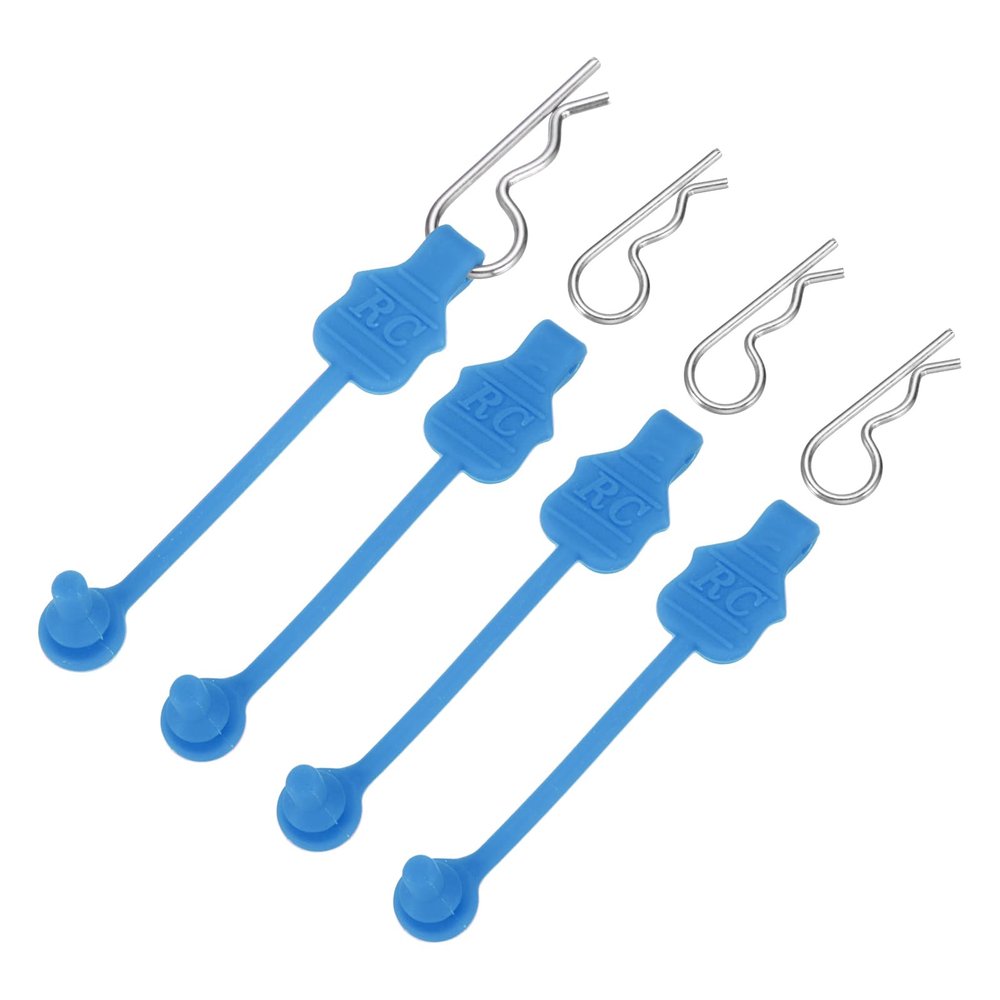 MECCANIXITY 4 Pcs RC Body Clip Retainers, 1.2mm Rod RC Clips Shell Fixed Buckle Lock Springy R Pins Shell Replacement Parts for All 1/8 1/10 Scale Model Car Crawler Truck(Blue/Silver)