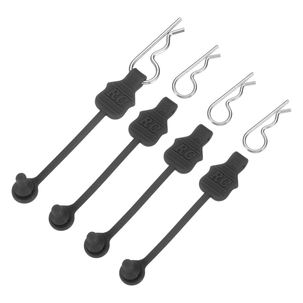 MECCANIXITY 4 Pcs RC Body Clip Retainers, 1.2mm Rod RC Clips Shell Fixed Buckle Lock Springy R Pins Shell Replacement Parts for All 1/8 1/10 Scale Model Car Crawler Truck(Black/Silver)