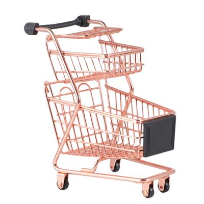YARNOW Mini Two Tier Shopping Cart Rose Gold Trolley Playset for Enhance Imagination and Cognitive Skills with Realistic Design Storage Basket for Pretend Play