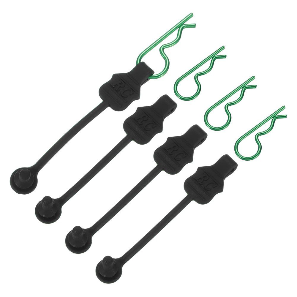 MECCANIXITY 4 Pcs RC Body Clip Retainers, 1.2mm Rod RC Clips Shell Fixed Buckle Lock Springy R Pins Shell Replacement Parts for All 1/8 1/10 Scale Model Car Crawler Truck(Green)