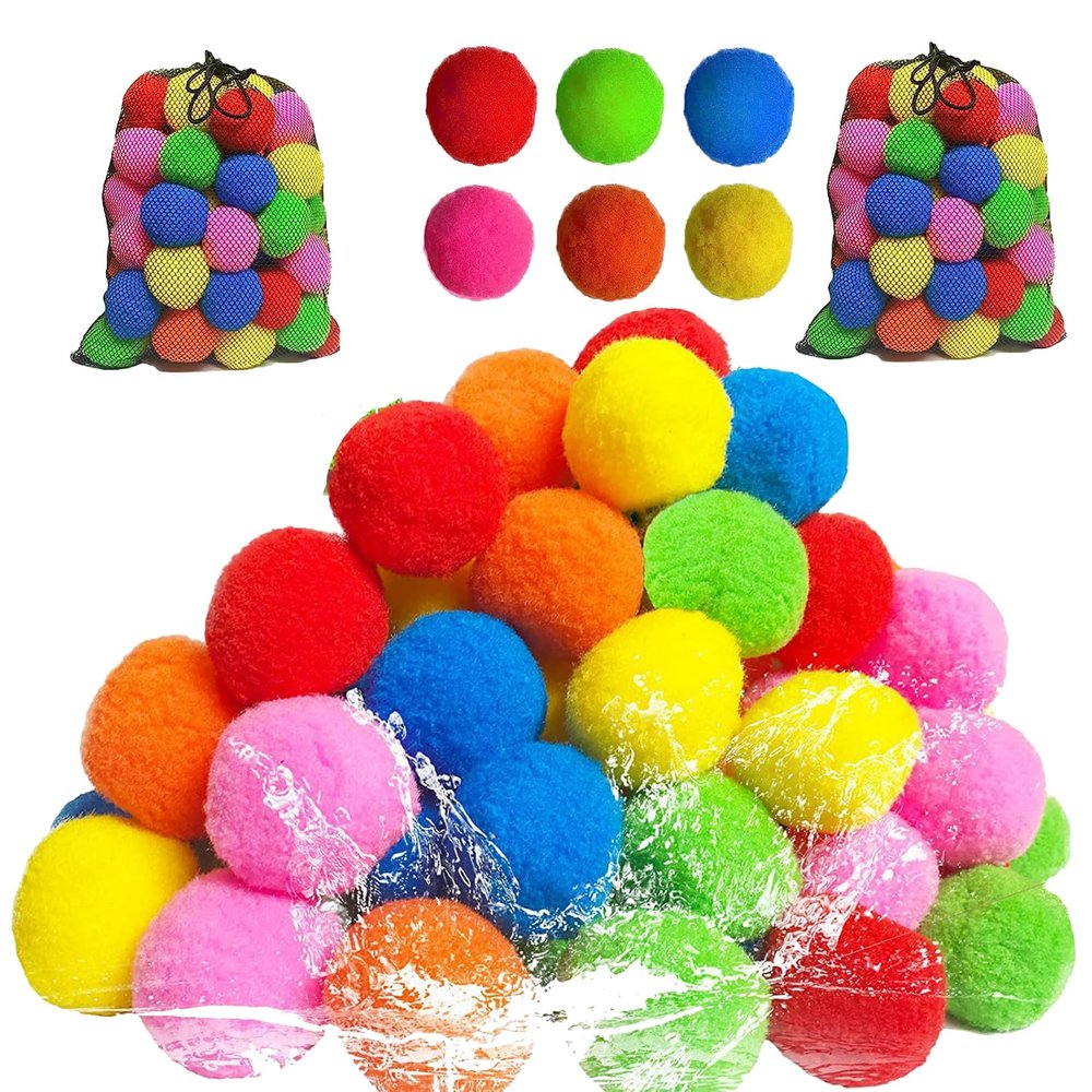 Reusable Water Sponge Balls,Beach Pool Toys Outdoor Yard Water Fight Games Instant Refill Water Balloons No Cleanup for Pool, Beach, Backyard. (60pcs)