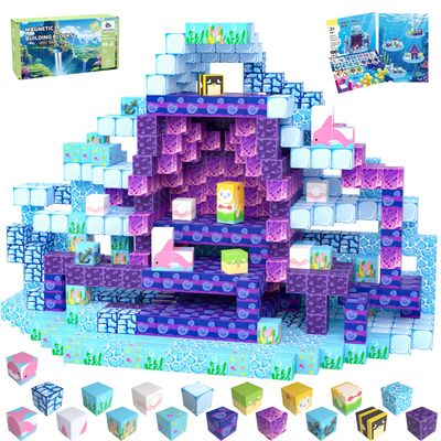 SSAWER Magnetic Blocks, 100PCS Magnetic Building Blocks, Stacking Magnets for Kids, Sensory Toy for STEM Constructions Magnet Blocks for Boys Girls Age 3+, Christmas Birthday Gifts (Ocean World)