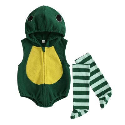 Unisex Baby Monster Costume for Girls and Boys Sleevless Front Zipper Hood Romper with Long Socks 2 Pcs Set (Duck, 3-6 Months)