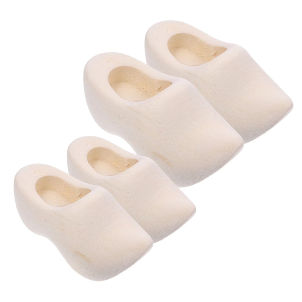 Ciieeo 4Pairs Miniature Wooden Clogs for Doll Houses Unpainted DIY Craft Supply of Decorative Unfinished Wood Shoes for Home Decor and Mini House Accessories