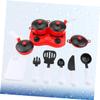 BESPORTBLE 1Set Mini Kitchen Set Educational Simulation Cooking Playset for Includes Cartoon Induction Cooker Tableware Role Play Cooking Fun Black White Red view 3