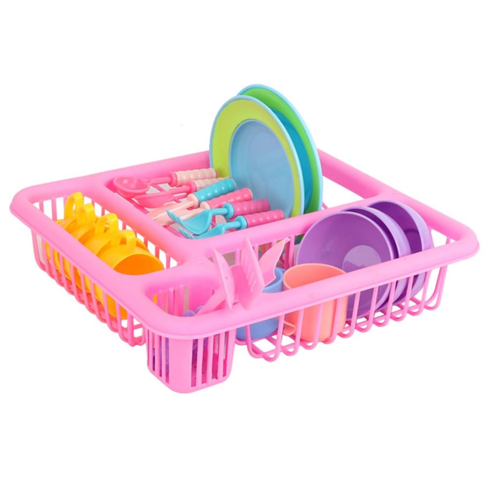 Abaodam 21Pcs Kitchen Utensil Set Simulation Kitchen with Mini Drain Basket Tableware Kit for Pretend Play Safe Material for Boys Birthday