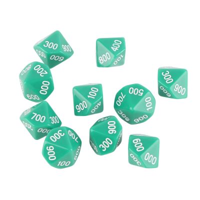 10pcs 10 Sided Dice with White Number Wise Teaching Dice for Games Education Entertainment (Green)