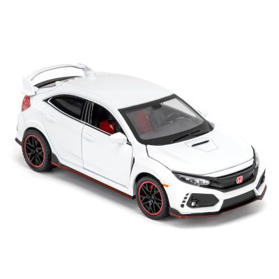 1:32 Scale Civic Type R Model CarToy Vehicle with Sound & Light, Pull Back Function & Openable Doors - Premium Diecast Collectible with Realistic Details White