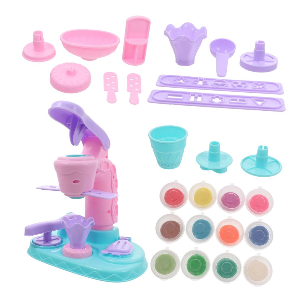 BESPORTBLE 1Set DIY Ice Cream Set Simulation Dessert Machine with Color Clays Molds Safe Educational for for Christmas Birthdays