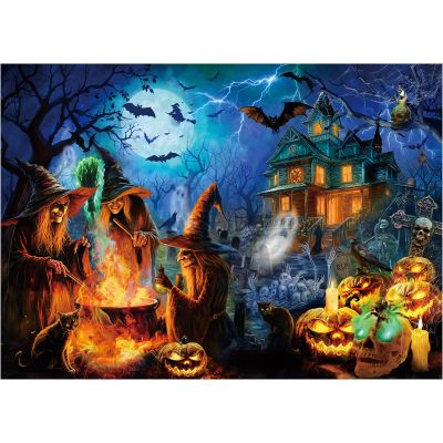 Rocorose Halloween Jigsaw Puzzle 1000 Pieces, Halloween Witches Puzzle for Adults Scary Jack - o - Lanterns Puzzles Haunted House Skeleton as Party Decor and Ideal Gift