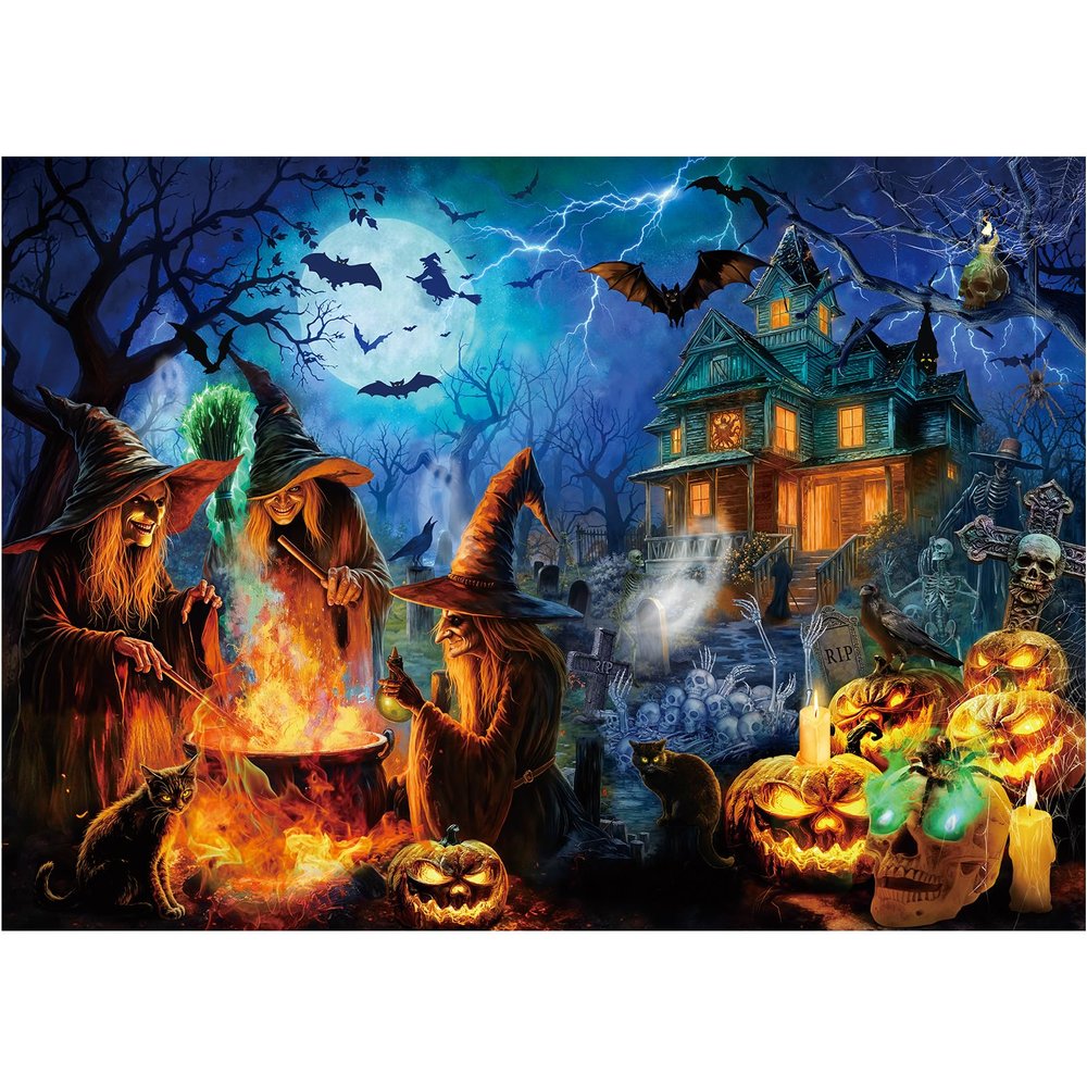 Rocorose Halloween Jigsaw Puzzle 1000 Pieces, Halloween Witches Puzzle for Adults Scary Jack - o - Lanterns Puzzles Haunted House Skeleton as Party Decor and Ideal Gift