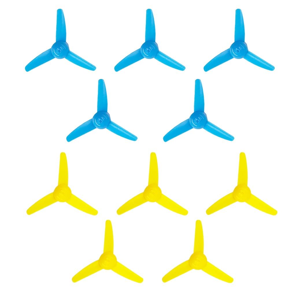 10PCS RC Boat DC Motor 2mm Shaft Propeller Plastic Propeller with 3-Blades Fan Shape for Fan Leaves Ship RC Boat Airplane DIY Model Toy Building Part (Yellow,Blue)