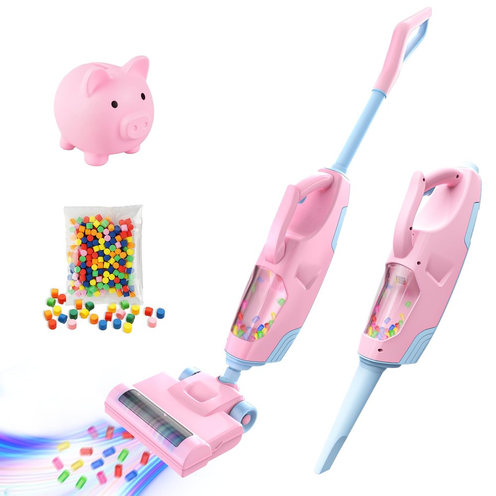 SMILESSKIDDO Kids Toy Vacuum & Piggy Bank Set - Real Working Vacuum for Chores, Earn Commission to Save, Teaches Money Skills & Responsibility, Educational Cleaning Toy, Birthday Gift for Boys & Girls