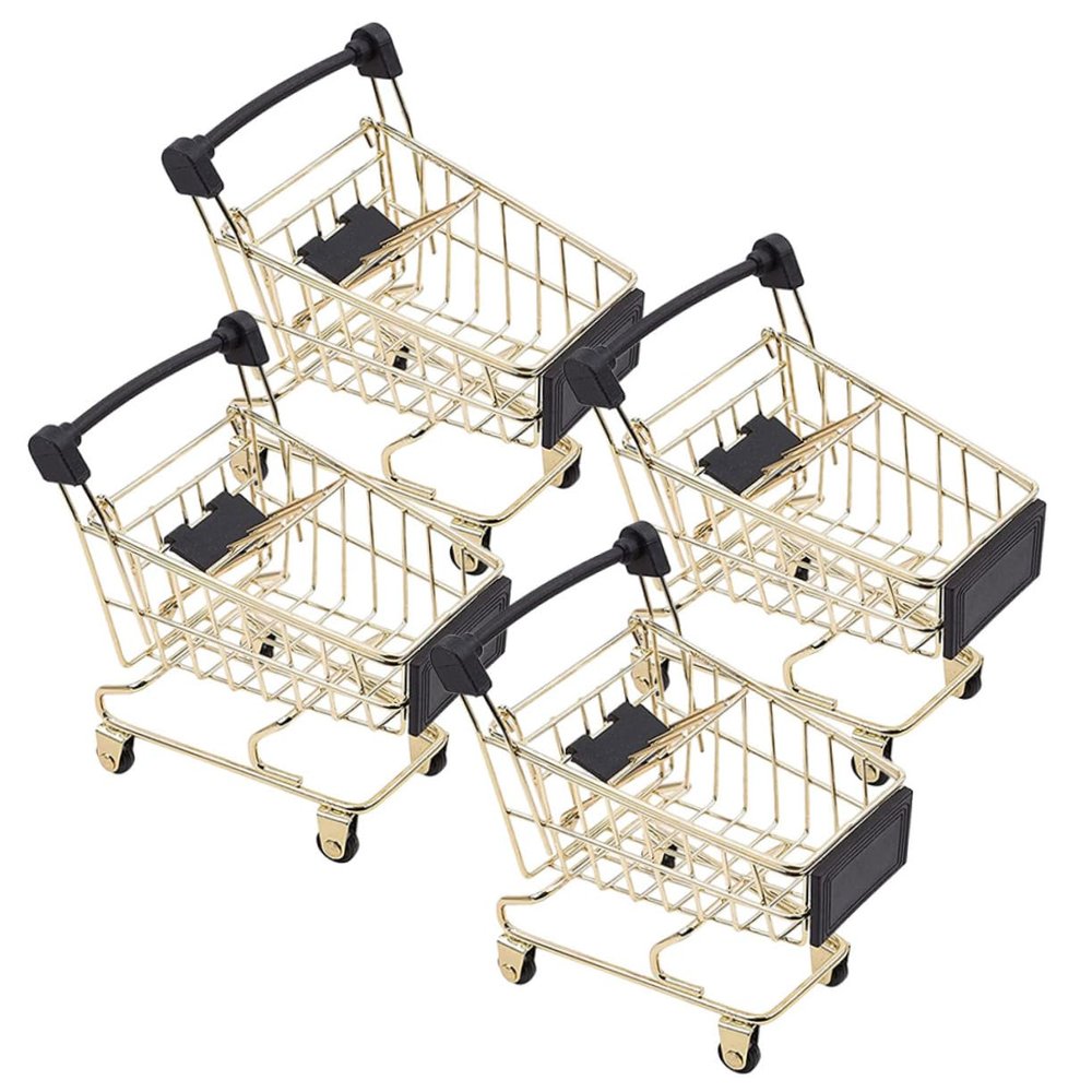 STOBAZA 4Pcs Shopping Cart Tiny Trolley Storage Basket for Office Decor Kitchen Bedroom Organization Cute Practical Sundries Holder