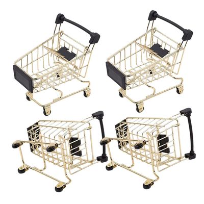 TOGEVAL 4Pcs Shopping Cart Trolley Ornaments Decorative Storage Basket for Office Home and Cafe Cute Organizer for Cosmetics Candies Pens and More Stylish