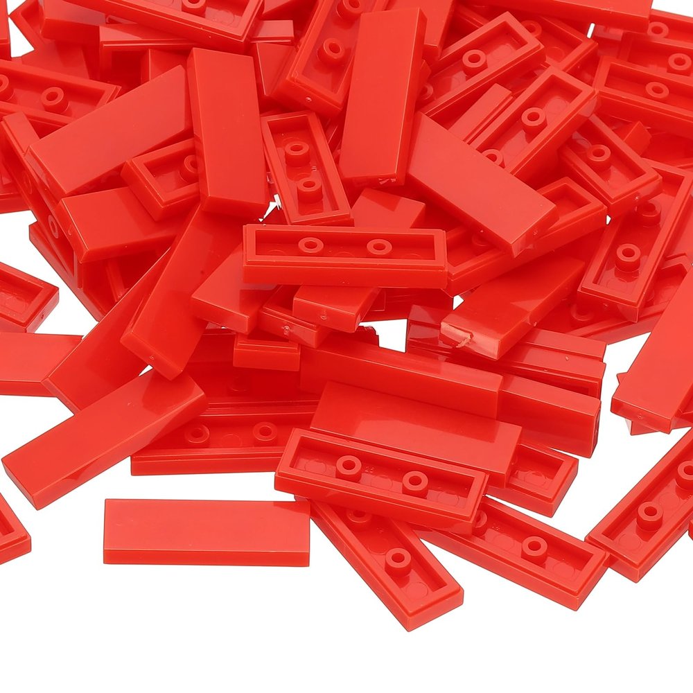 PATIKIL 122 Pcs Flat Blocks Bulk, 1x3 Square Red Classic Tiles Smooth Surface Mini Building Blocks Accessories Compatible Bricks Kits for Building Floor Walls Mosaic Pixel Arts