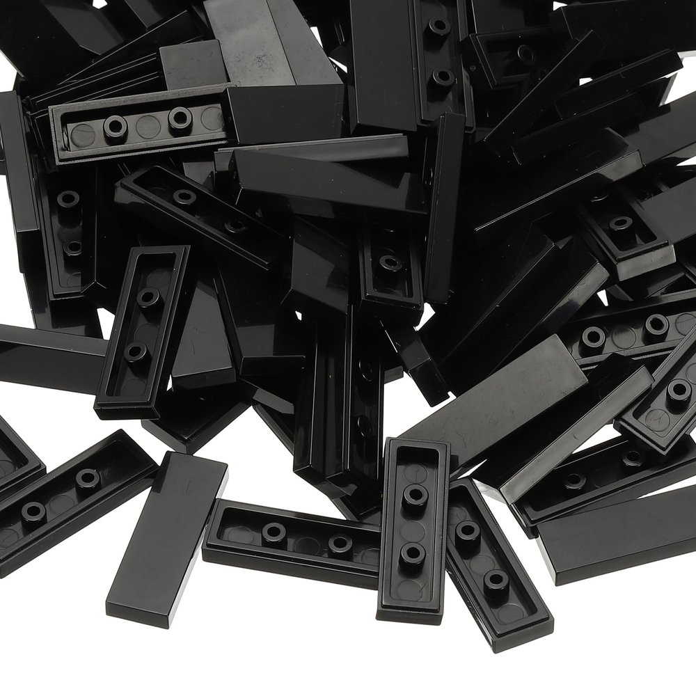 PATIKIL 122 Pcs Flat Blocks Bulk, 1x3 Square Black Classic Tiles Smooth Surface Mini Building Blocks Accessories Compatible Bricks Kits for Building Floor Walls Mosaic Pixel Arts