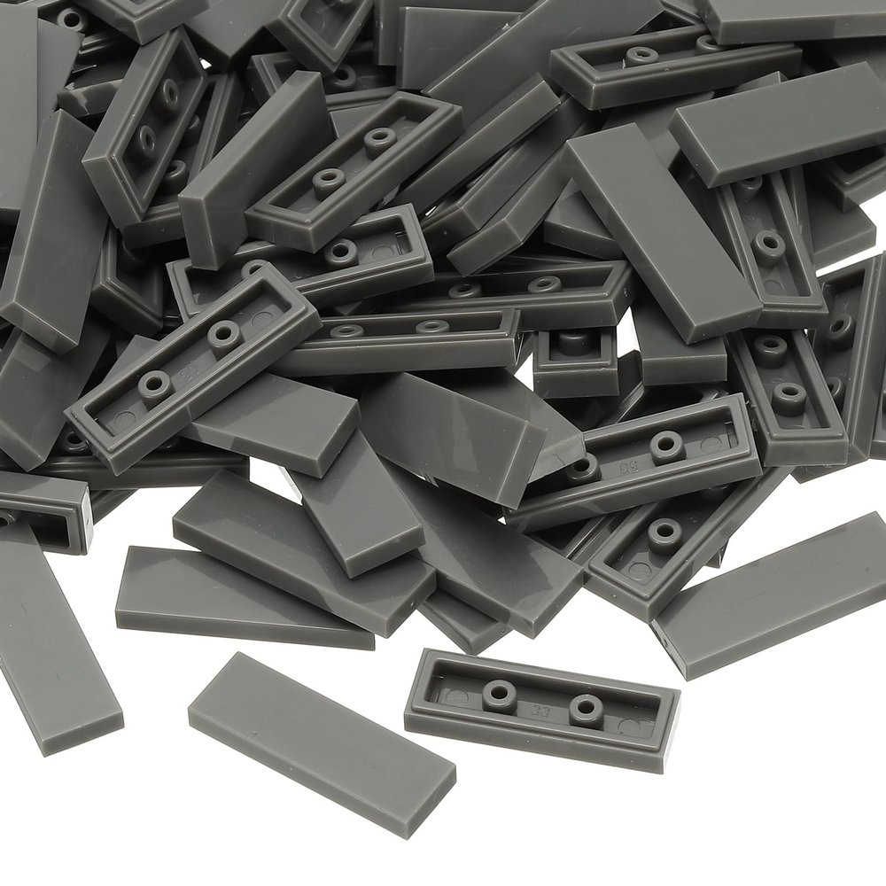 PATIKIL 122 Pcs Flat Blocks Bulk, 1x3 Square Dark Gray Classic Tiles Smooth Surface Mini Building Blocks Accessories Compatible Bricks Kits for Building Floor Walls Mosaic Pixel Arts
