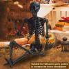 5.4FT Halloween Skeleton, Life Size Skeleton Decoration, Posable Skeleton Prop with Movable Joints, Full Body Plastic Skeleton for Outdoor Yard, Hanging Halloween Pirate Skeleton Decor Black view 3