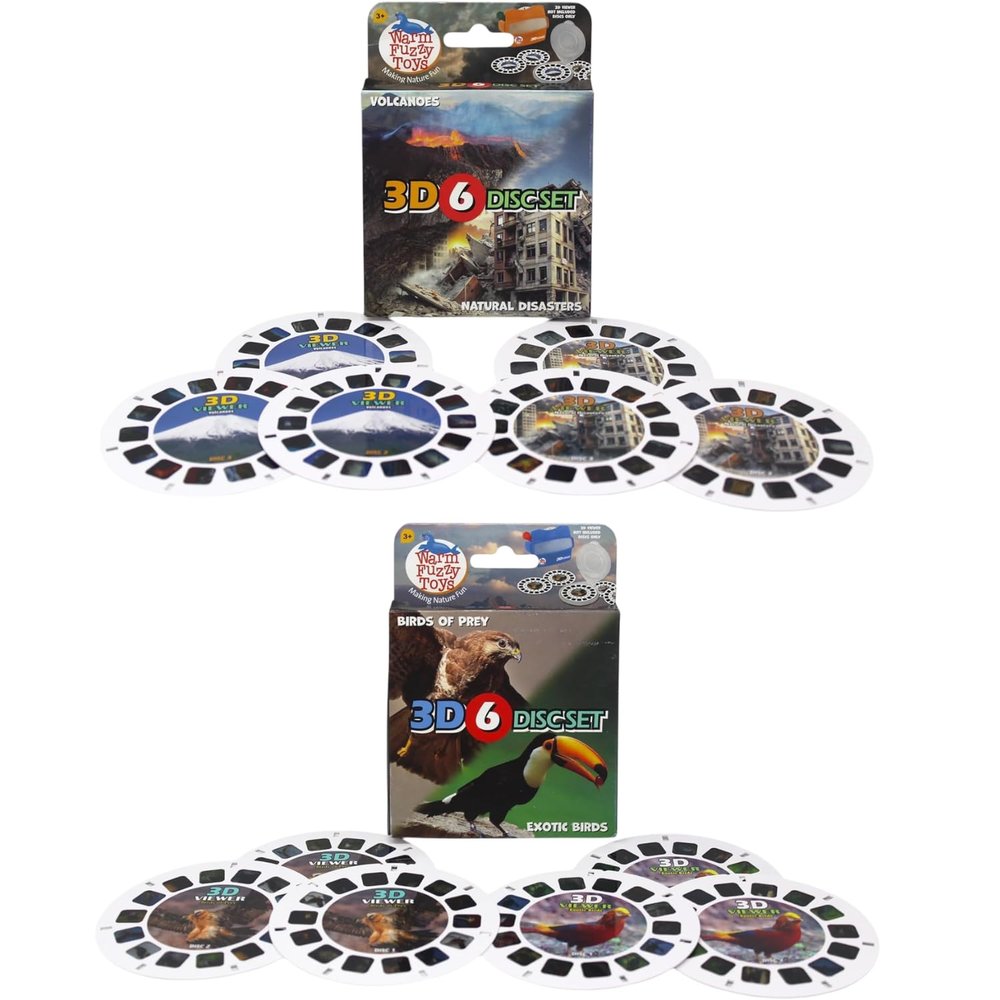 WARM FUZZY 3D Viewfinder Reels Volcanoes and Natural Disasters and Birds of Prey and Exotic Birds