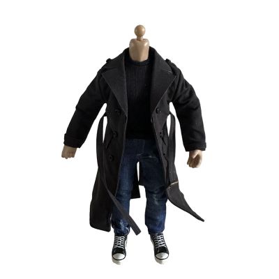 1/12 Action Figure Clothes,Long Trench Coat for 6" Action Figures,1:12 Scale Miniature Coat-only Clothing (Black)