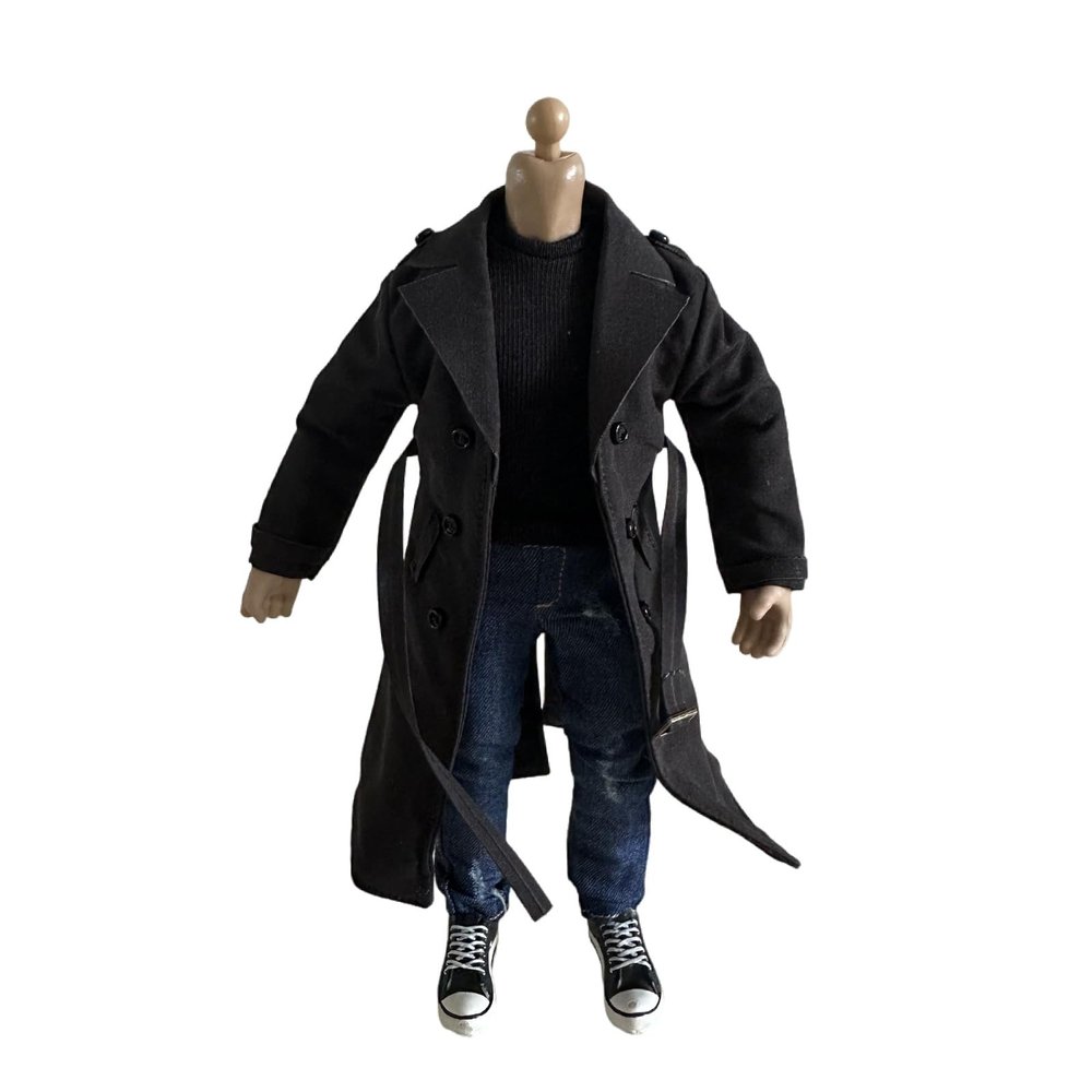 1/12 Action Figure Clothes,Long Trench Coat for 6" Action Figures,1:12 Scale Miniature Coat-only Clothing (Black)